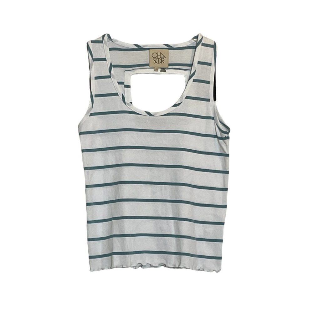 NWT Chaser Striped Back Keyhole Lettuce Hem Tank Top
